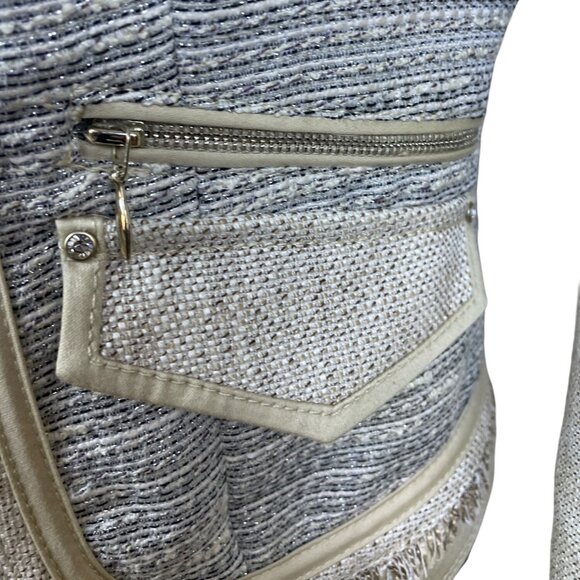 White House Black Market Womens Jacket Silver & Cream Open Front Modern Sz 4 - Picture 7 of 11